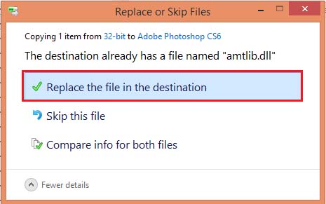 Chọn _ Replace the file in the destination _