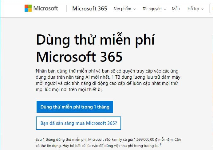 Đăng ký dùng thử của Microsoft Office 365