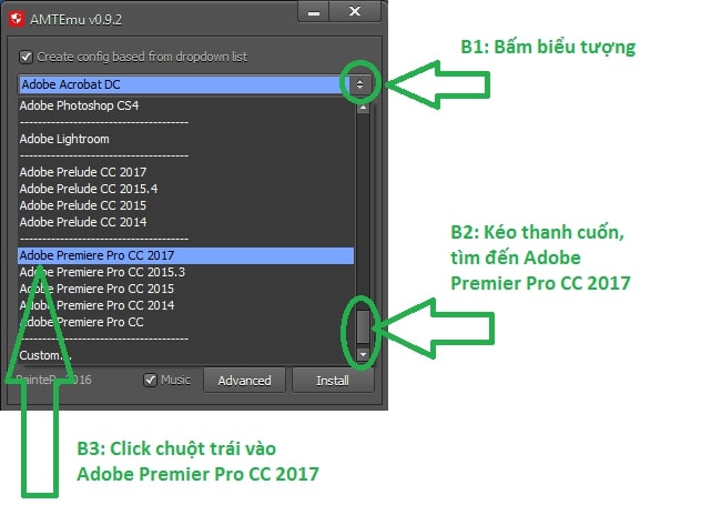 Kéo thanh cuốn để tìm chọn Adobe Premiere Pro CC 2017