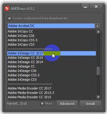 Tìm Adobe InDesign cc 2017 trong bảng lựa chọn