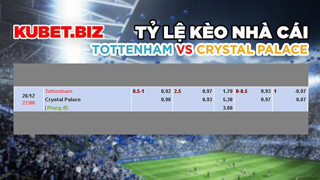 Tỷ lệ nhà cái đưa ra ở trận đâu cho 2 đội Tottenham vs Crystal Palace