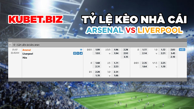 Tỷ lệ nhà cái đưa ra cho 2 đội Arsenal vs Liverpool ở trận đấu này