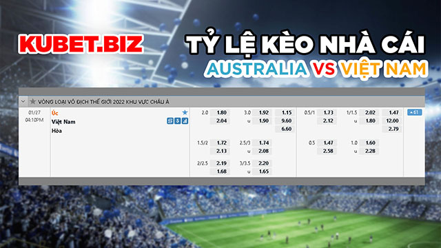 Tỷ lệ kèo nhà cái đưa ra cho 2 đội Australia vs Việt Nam