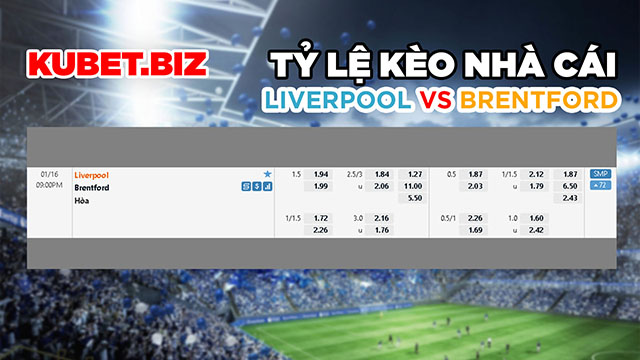 Tỷ lệ kèo nhà cái đưa ra cho 2 đội Liverpool và Brentford ở trận đấu này