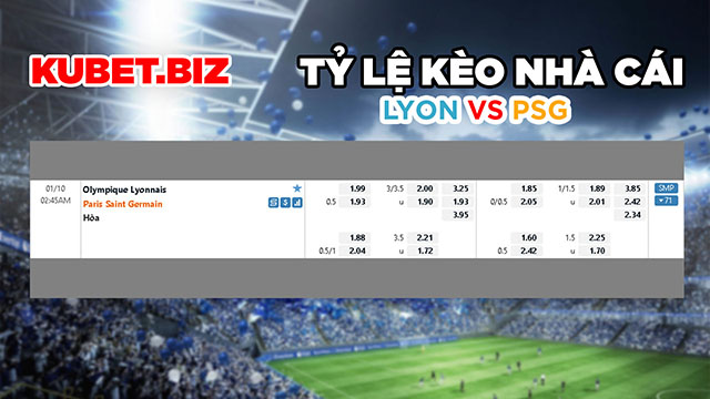 Tỷ lệ kèo nhà cái đứa ra cho Lyon vs PSG ở trận đấu này