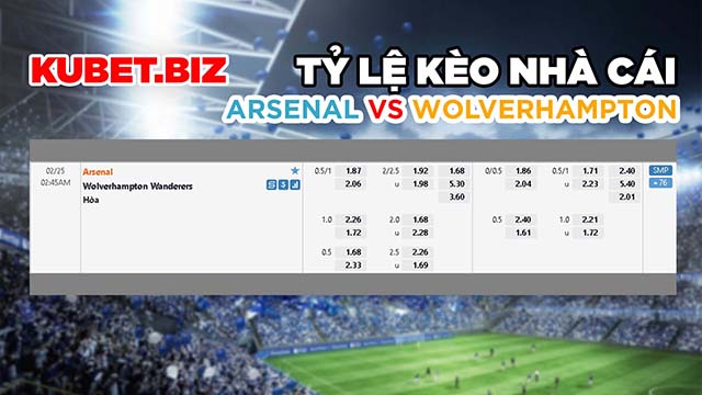 Tỷ lệ kèo nhà cái đưa ra cho 2 đội Arsenal vs Wolverhampton