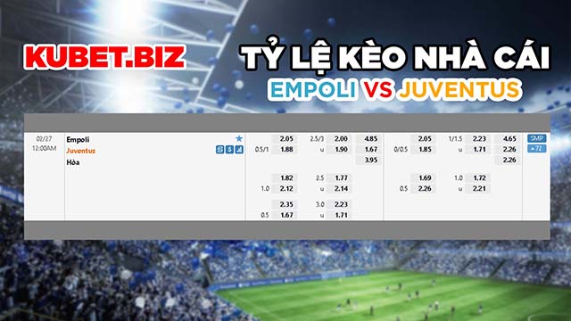 Tỷ lệ kèo nhà cái đưa ra cho 2 đội Empoli vs Juventus