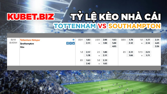 Tỷ lệ kèo nhà cái đưa ra cho 2 đội Tottenham vs Southampton