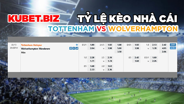 Tỷ lệ kèo nhà cái đưa ra cho 2 đội Tottenham vs Wolverhampton